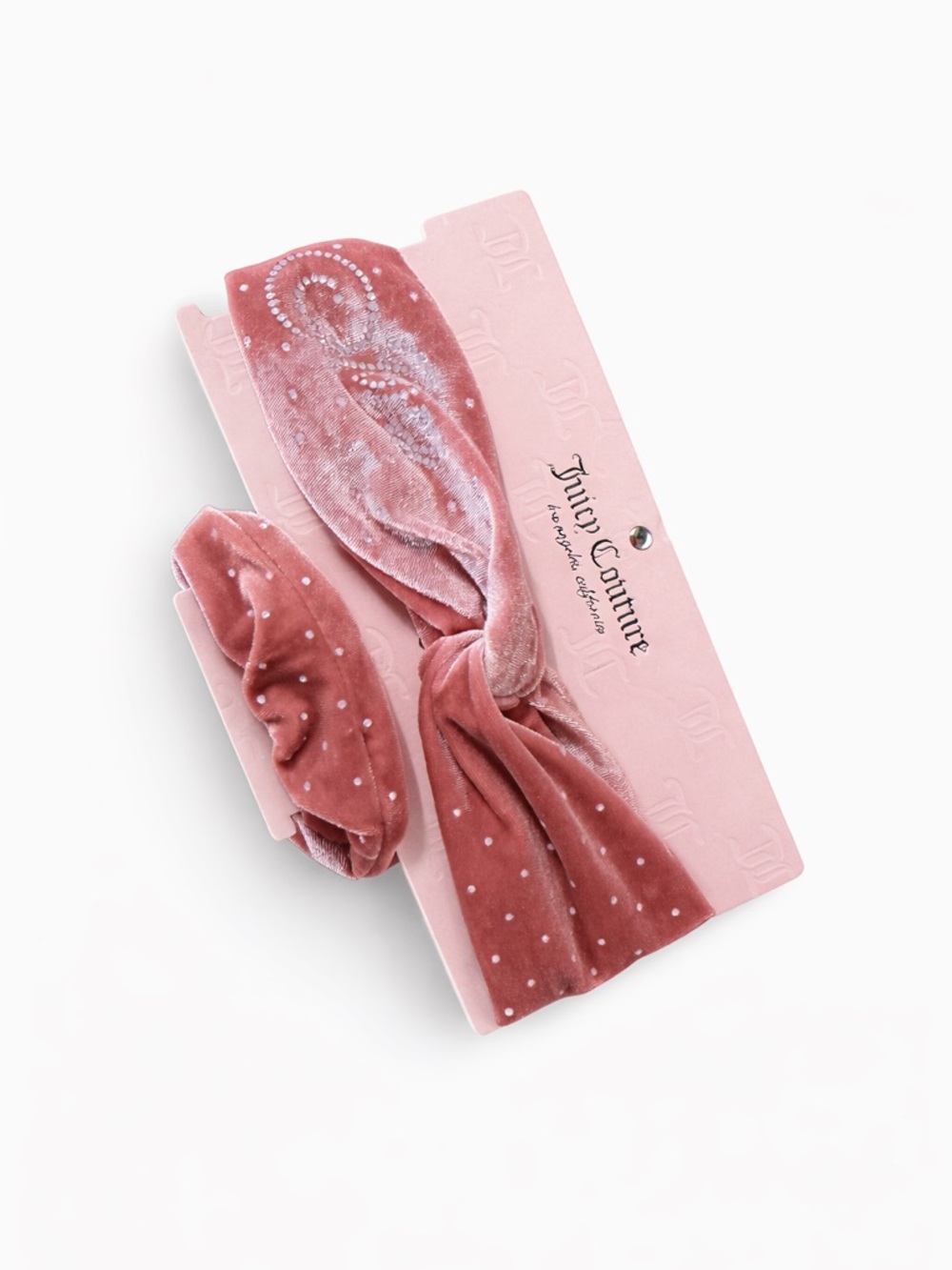 Juicy Couture Girls Velvet Pink Knot Headband and Polka Dot Scrunchie NWT